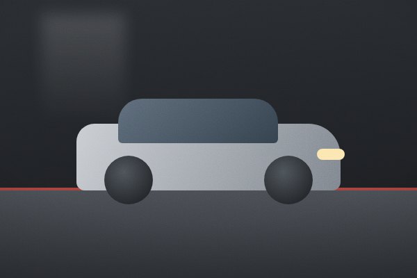 A vehicle in a service bay lit in red