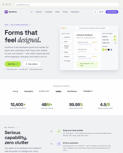 SureForm online form builder website