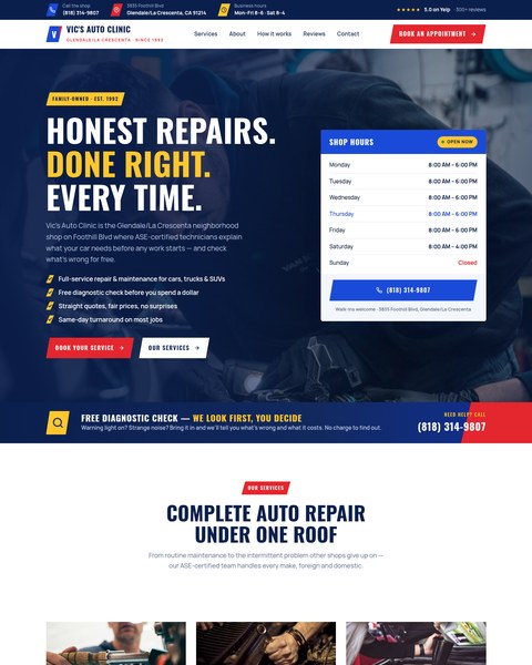 Vic’s Auto Clinic website