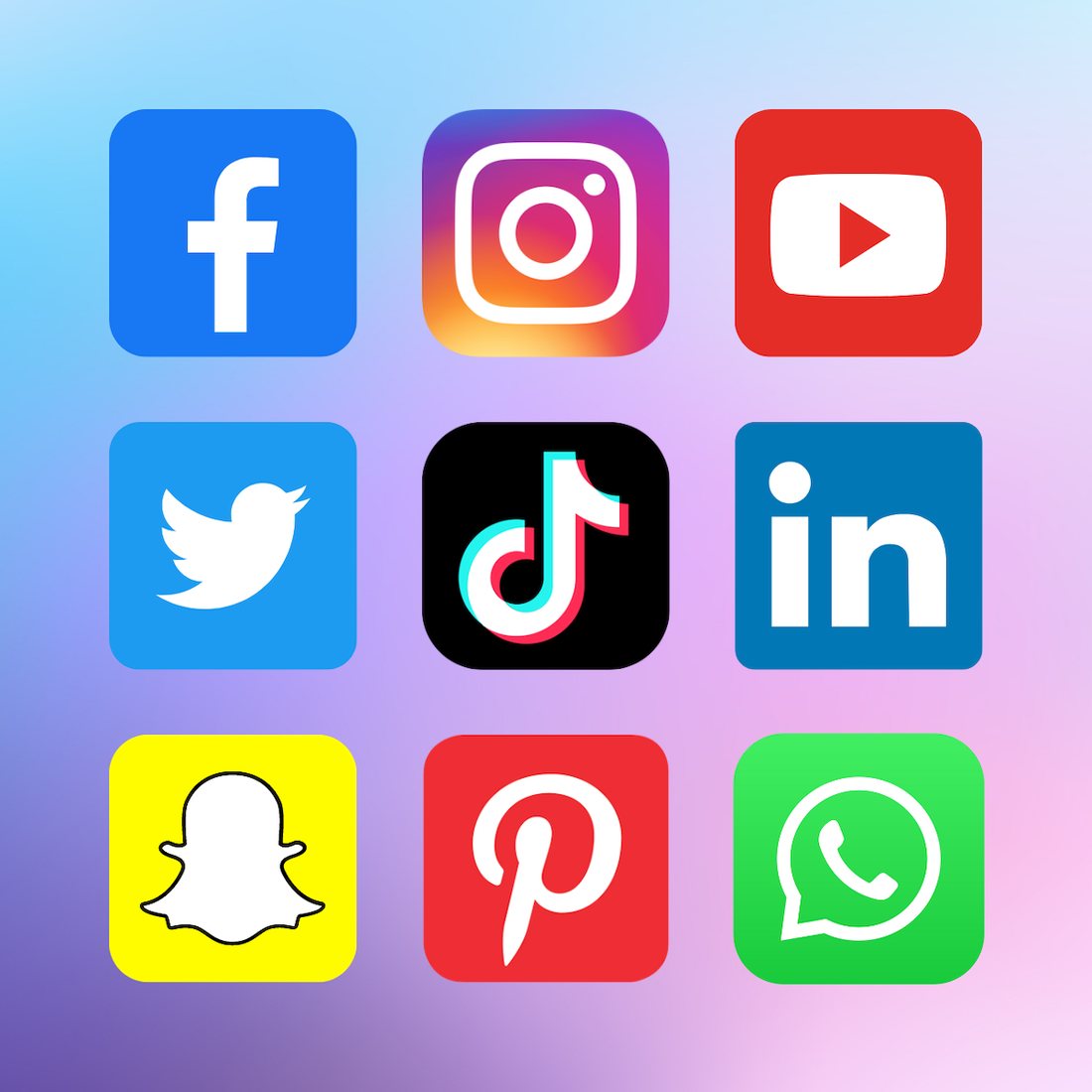 Social media app icons arranged in a grid